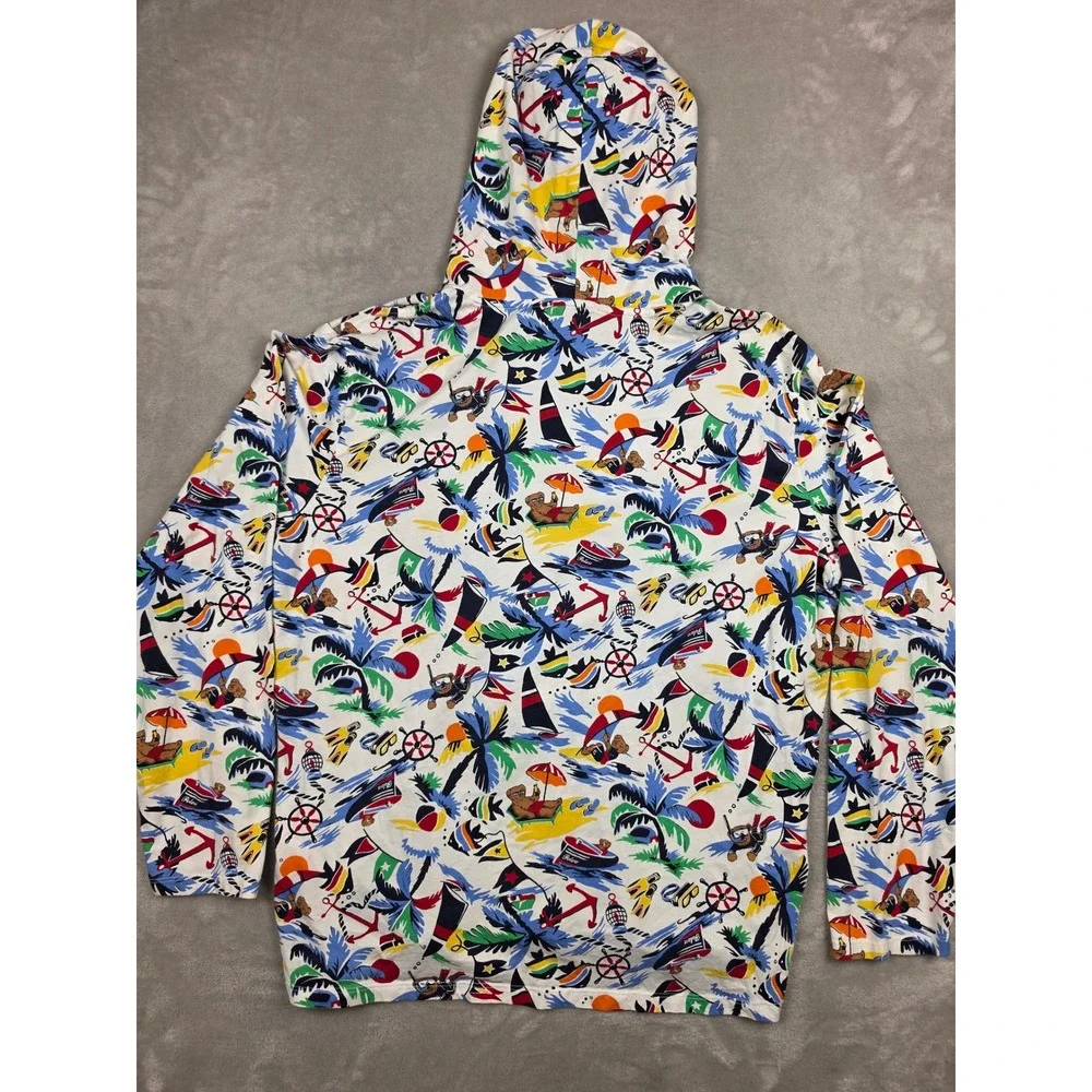 Polo Ralph Lauren Jersey T Shirt Hoodie Mens XL White Beach Bear All Over Print